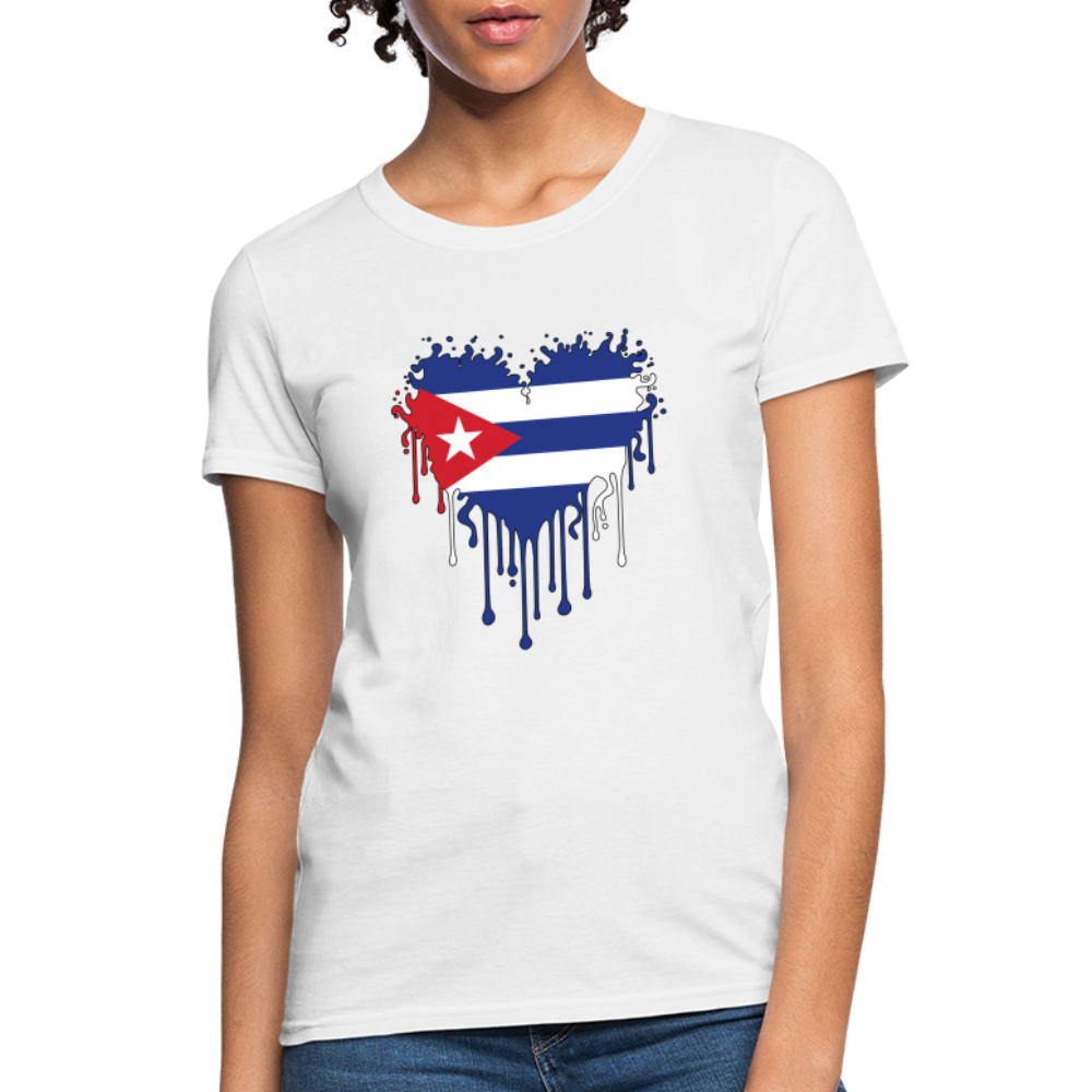 Bleeding Cuban Flag Heart Women's T-Shirt - white