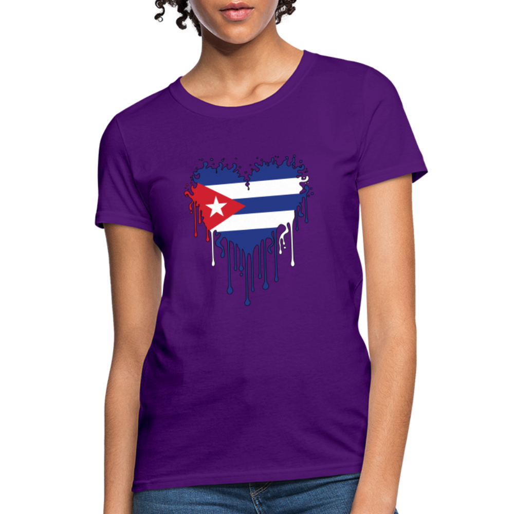 Bleeding Cuban Flag Heart Women's T-Shirt - purple