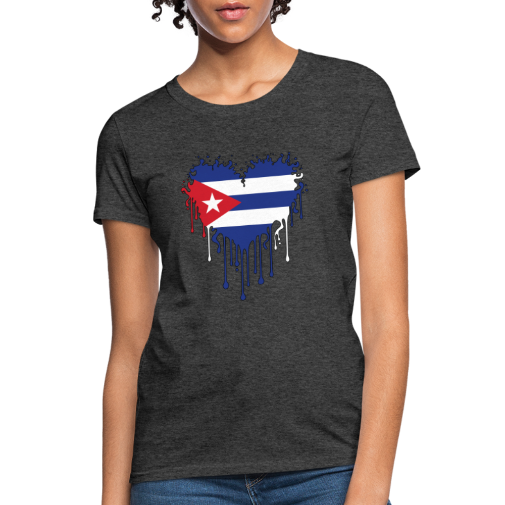 Bleeding Cuban Flag Heart Women's T-Shirt - heather black