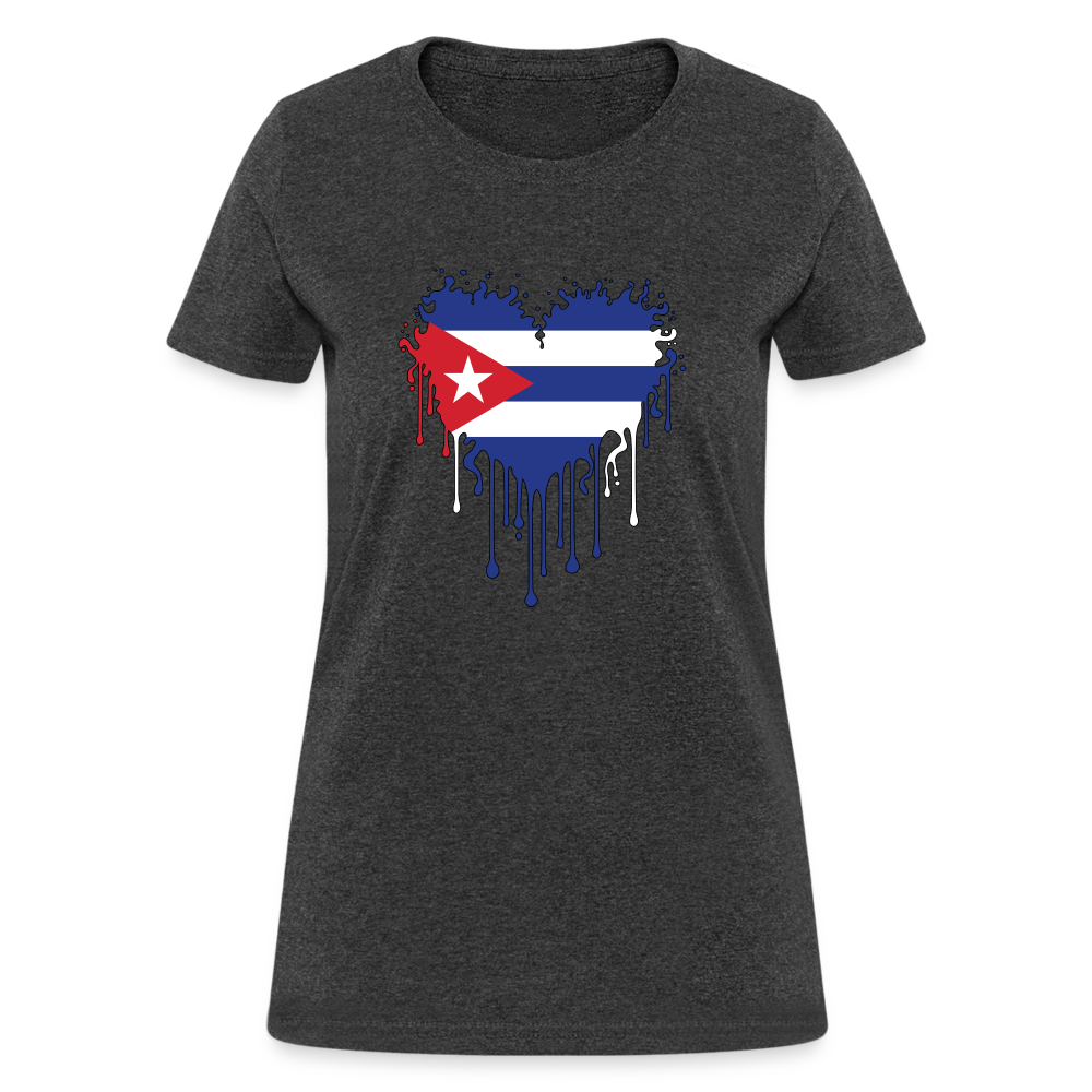 Bleeding Cuban Flag Heart Women's T-Shirt - heather black