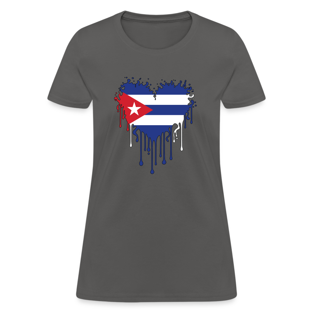 Bleeding Cuban Flag Heart Women's T-Shirt - charcoal