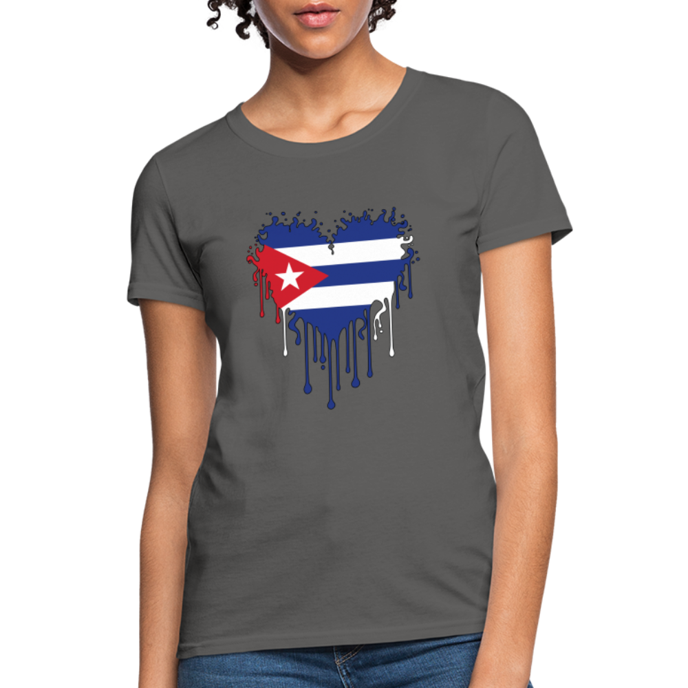 Bleeding Cuban Flag Heart Women's T-Shirt - charcoal