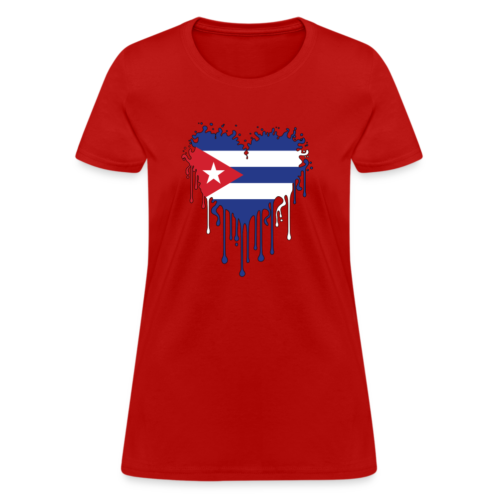 Bleeding Cuban Flag Heart Women's T-Shirt - red