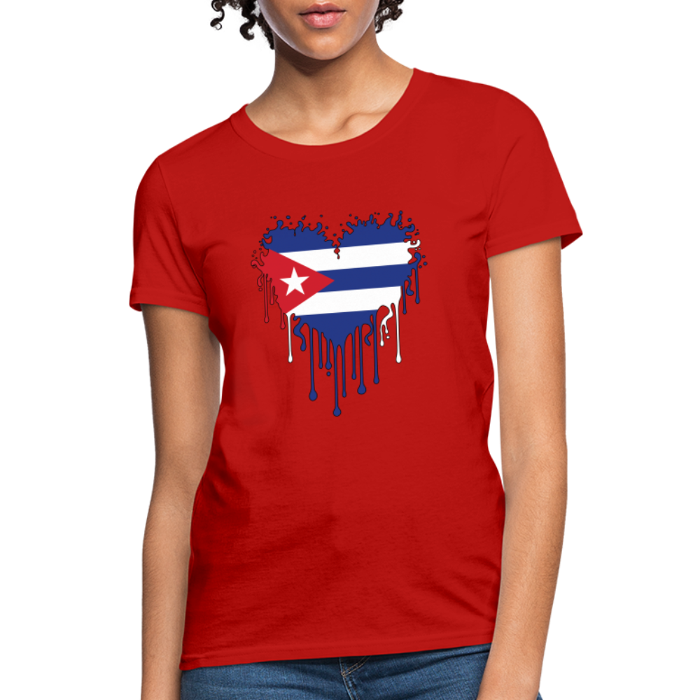 Bleeding Cuban Flag Heart Women's T-Shirt - red