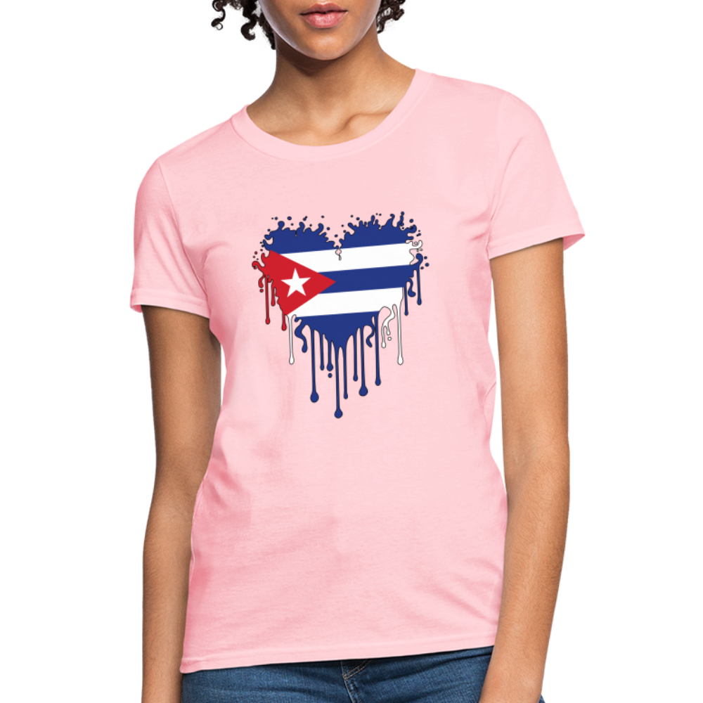 Bleeding Cuban Flag Heart Women's T-Shirt - pink