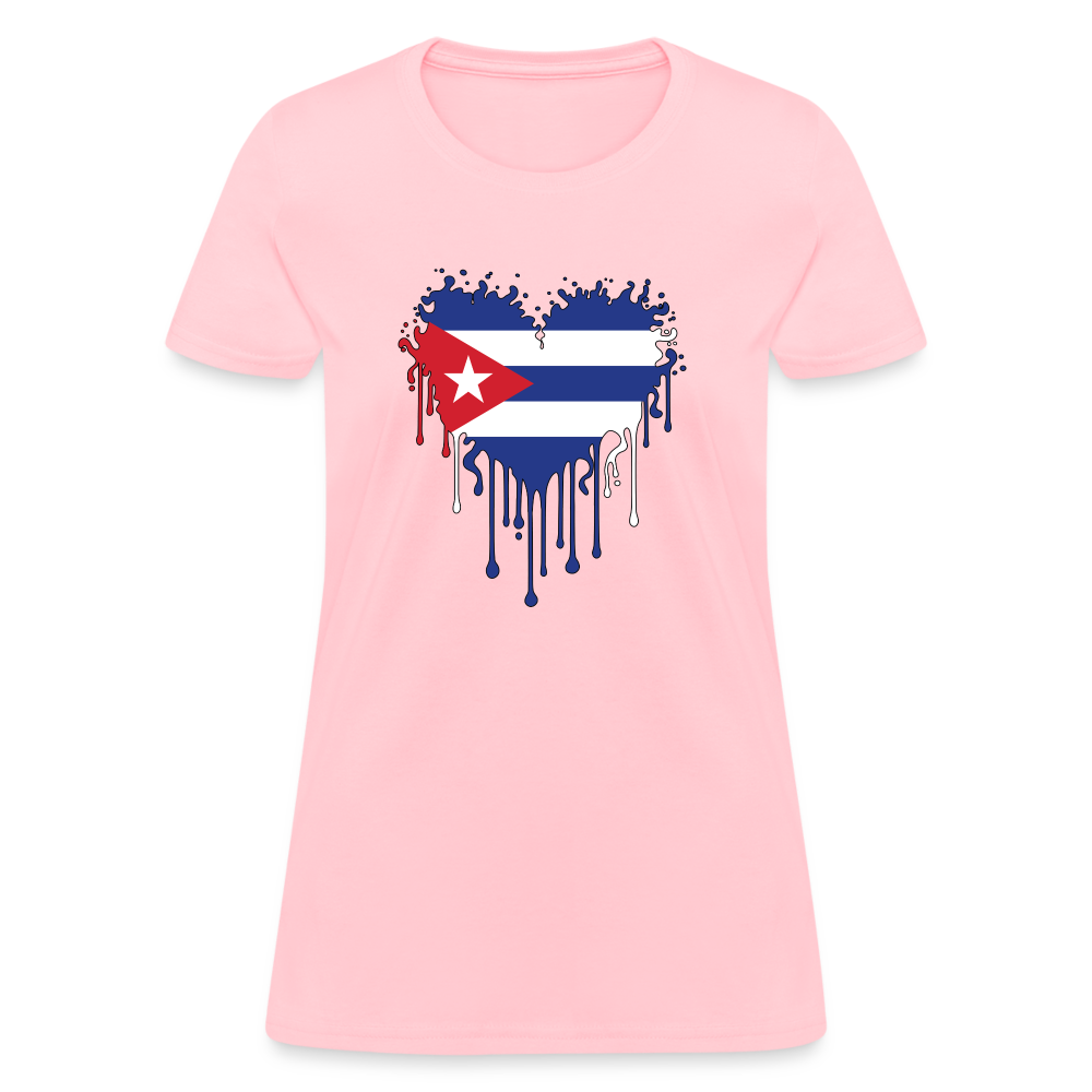 Bleeding Cuban Flag Heart Women's T-Shirt - pink