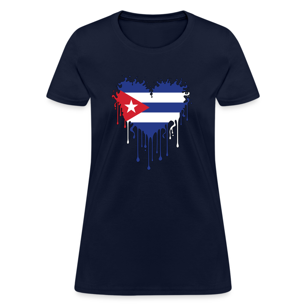 Bleeding Cuban Flag Heart Women's T-Shirt - navy