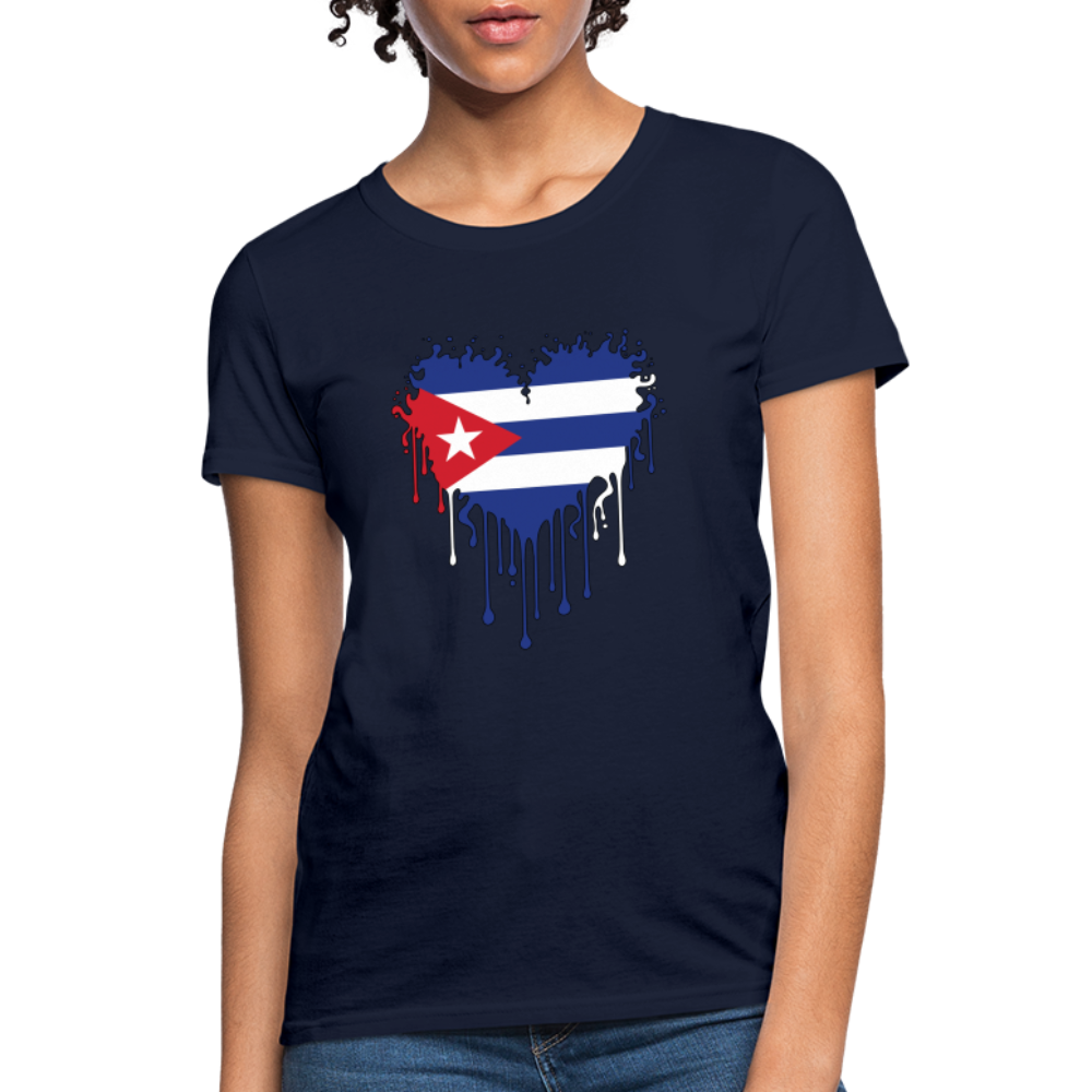 Bleeding Cuban Flag Heart Women's T-Shirt - navy