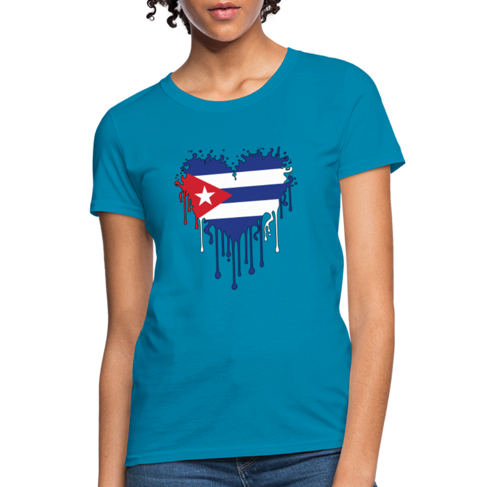 Bleeding Cuban Flag Heart Women's T-Shirt - turquoise