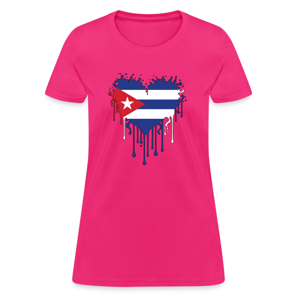 Bleeding Cuban Flag Heart Women's T-Shirt - fuchsia