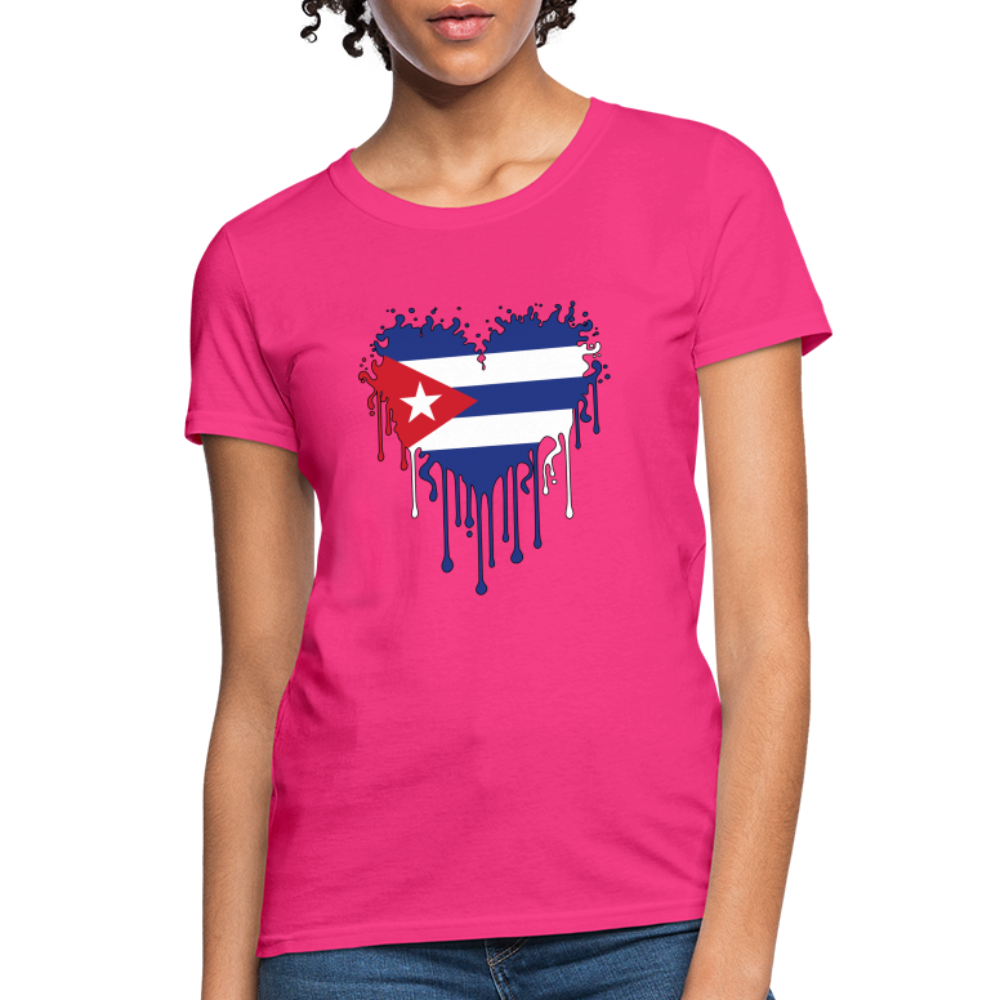 Bleeding Cuban Flag Heart Women's T-Shirt - fuchsia