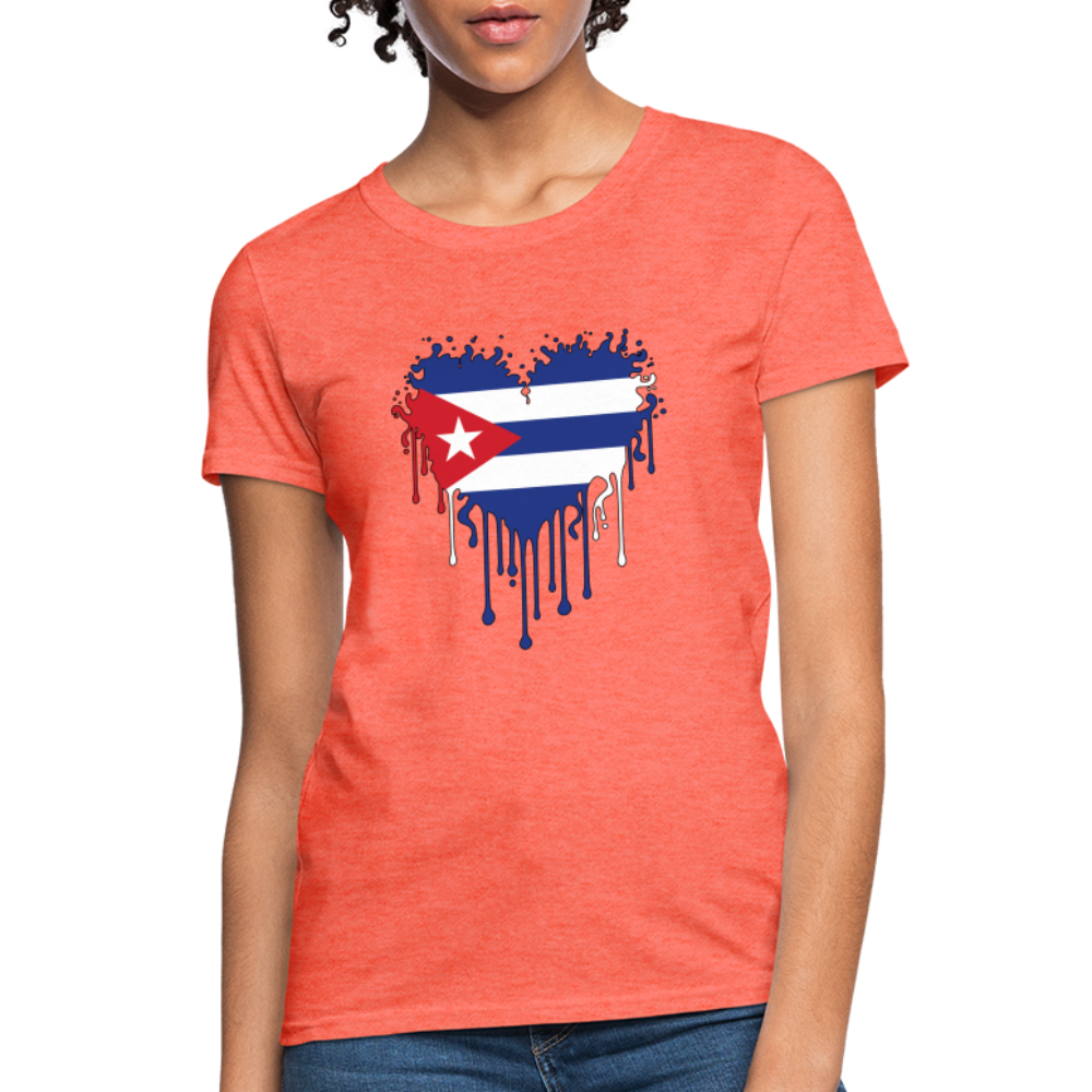 Bleeding Cuban Flag Heart Women's T-Shirt - heather coral