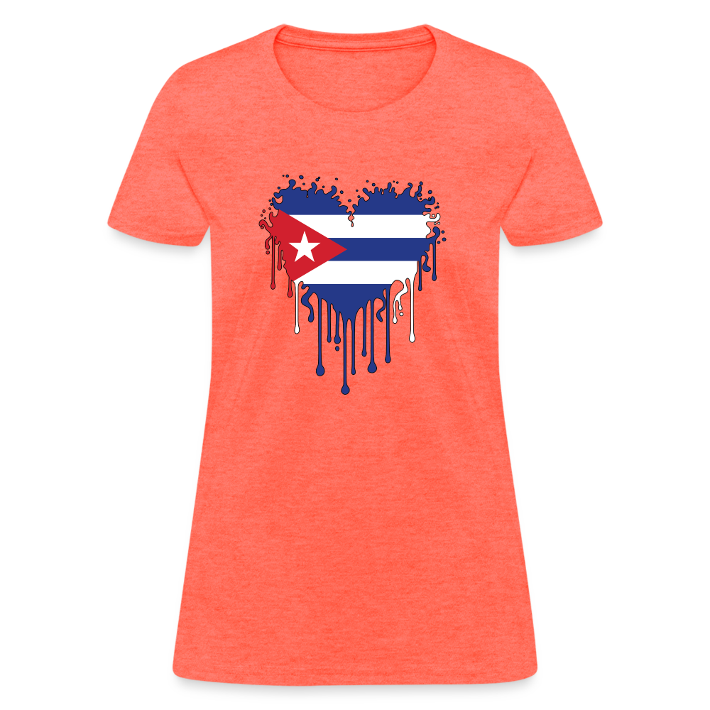 Bleeding Cuban Flag Heart Women's T-Shirt - heather coral