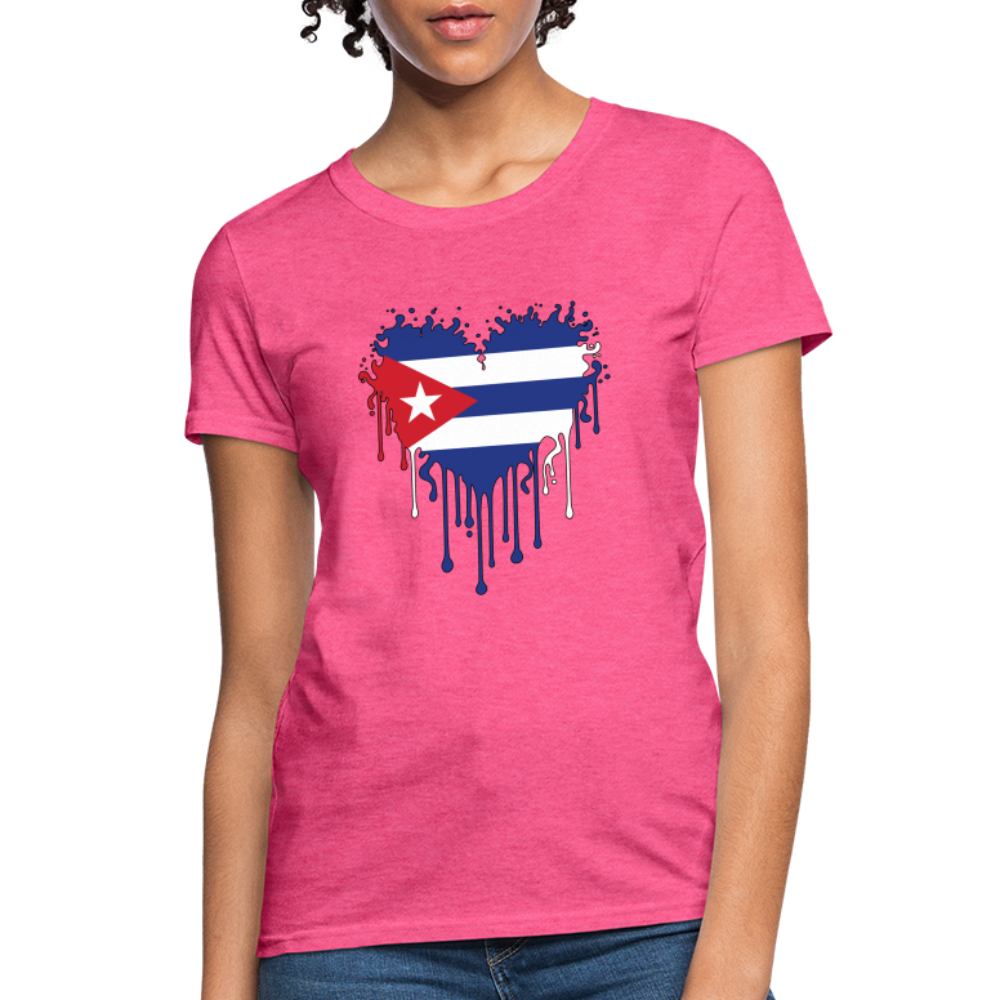 Bleeding Cuban Flag Heart Women's T-Shirt - heather pink