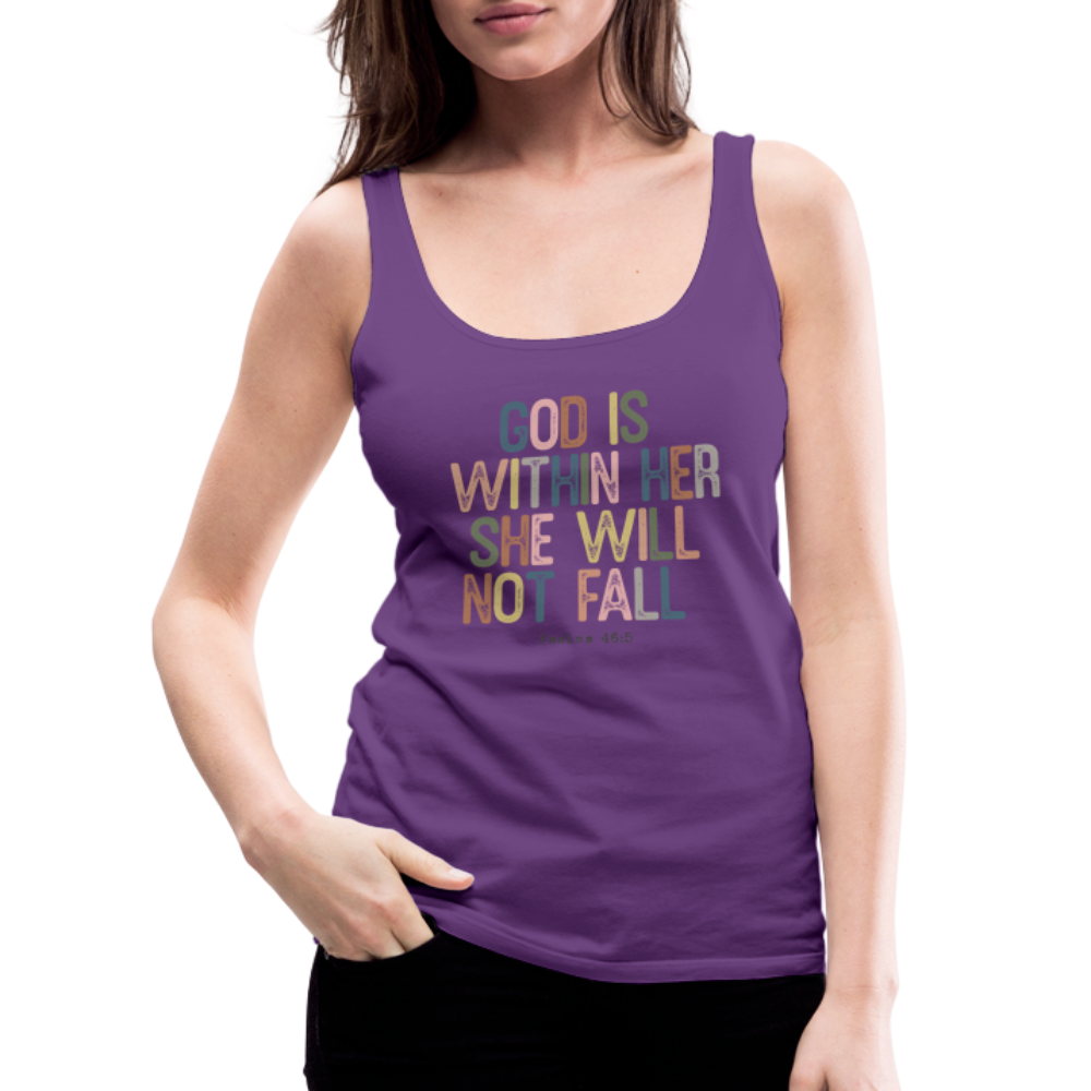 God is within Her She Will Not Fail (Psalms 46:5) Women’s Premium Tank Top - purple