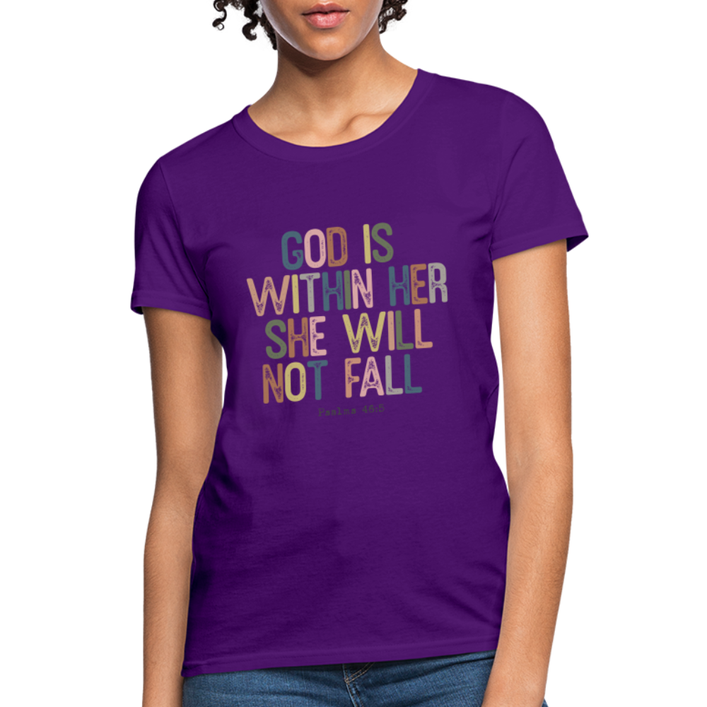 God is within Her She Will Not Fail (Psalms 46:5) Women's Contoured T-Shirt - purple