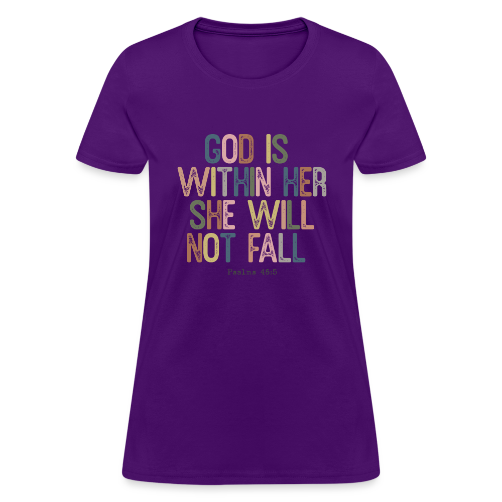 God is within Her She Will Not Fail (Psalms 46:5) Women's Contoured T-Shirt - purple