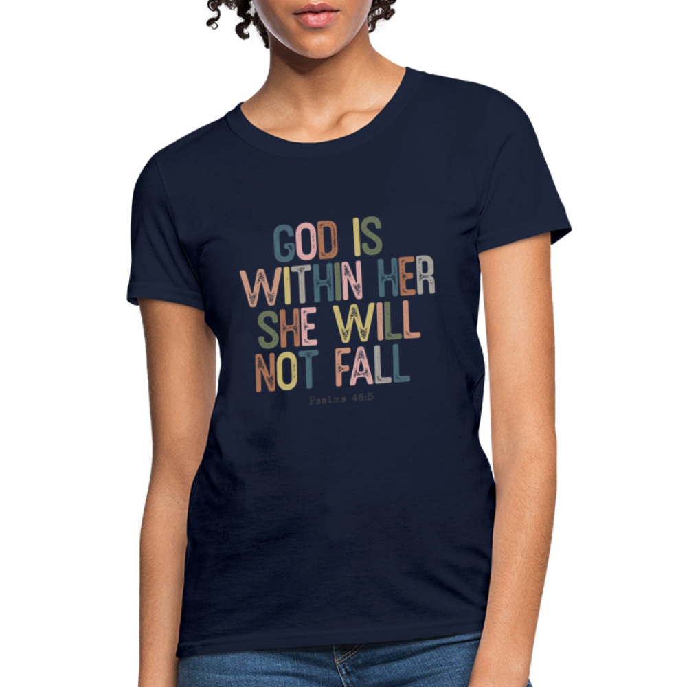 God is within Her She Will Not Fail (Psalms 46:5) Women's Contoured T-Shirt - navy