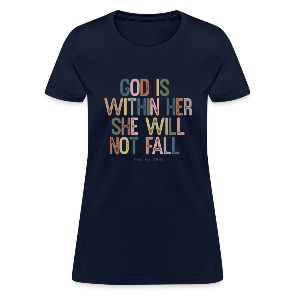 God is within Her She Will Not Fail (Psalms 46:5) Women's Contoured T-Shirt - navy