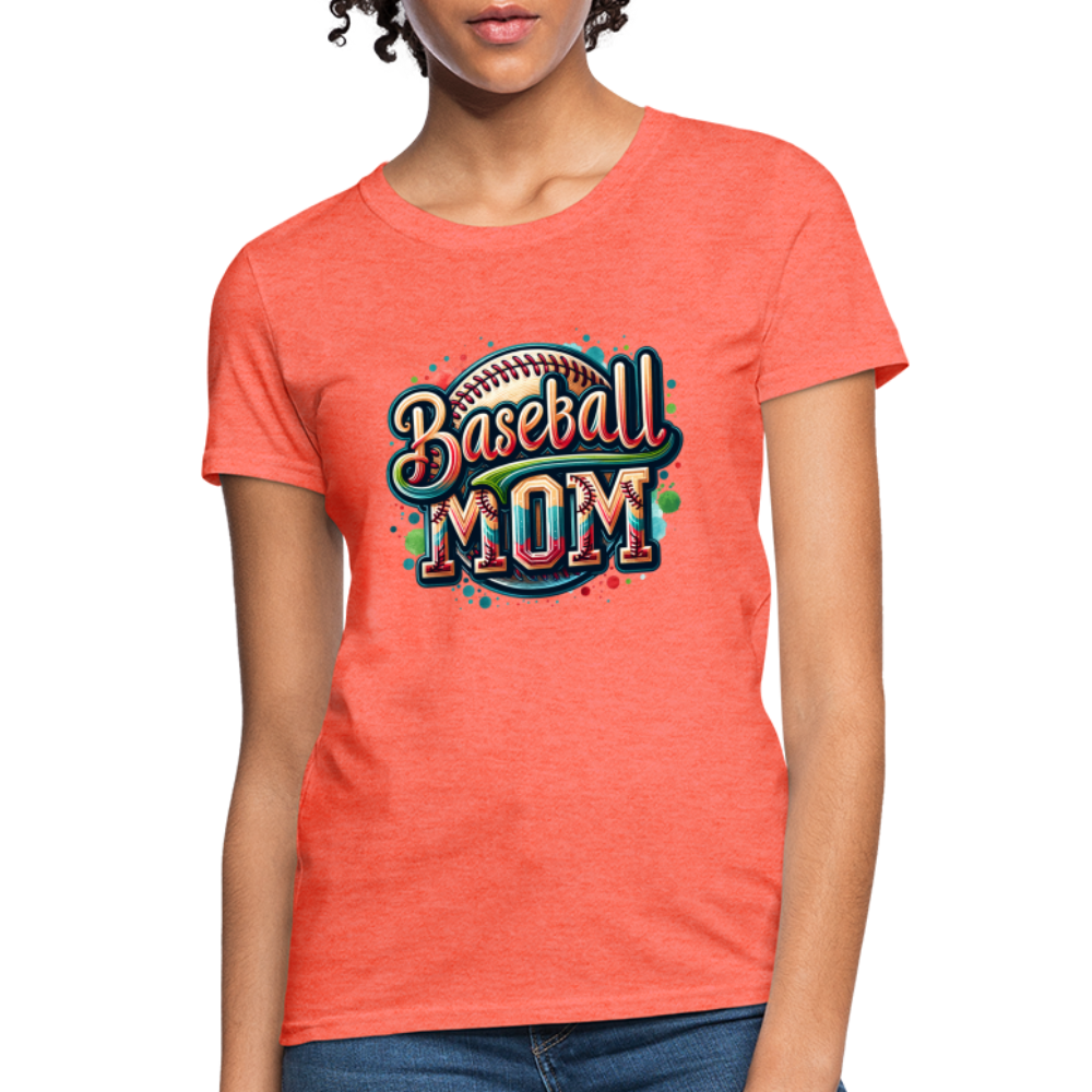 Baseball Mom Women's Contoured T-Shirt - heather coral