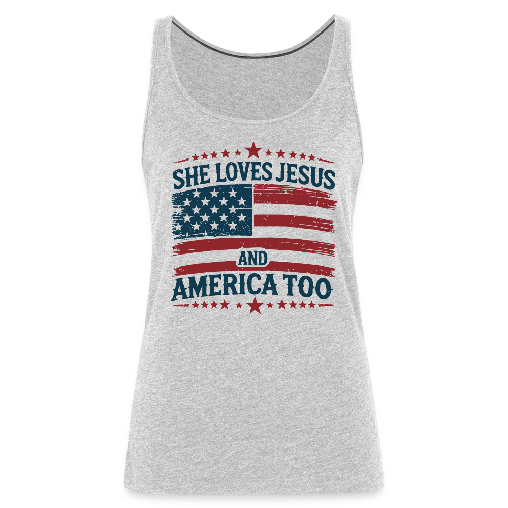 She Loves Jesus and America Too Women’s Premium Tank Top - heather gray