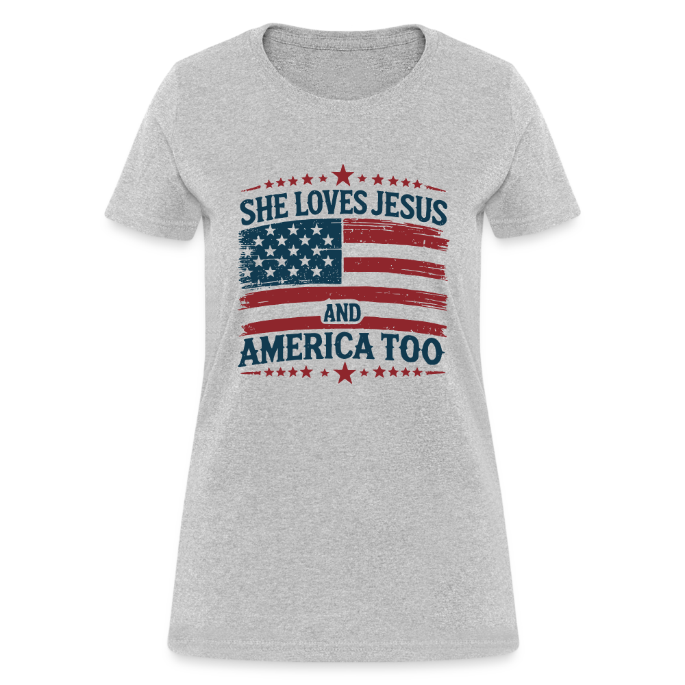 She Loves Jesus and America Too Women's T-Shirt - heather gray