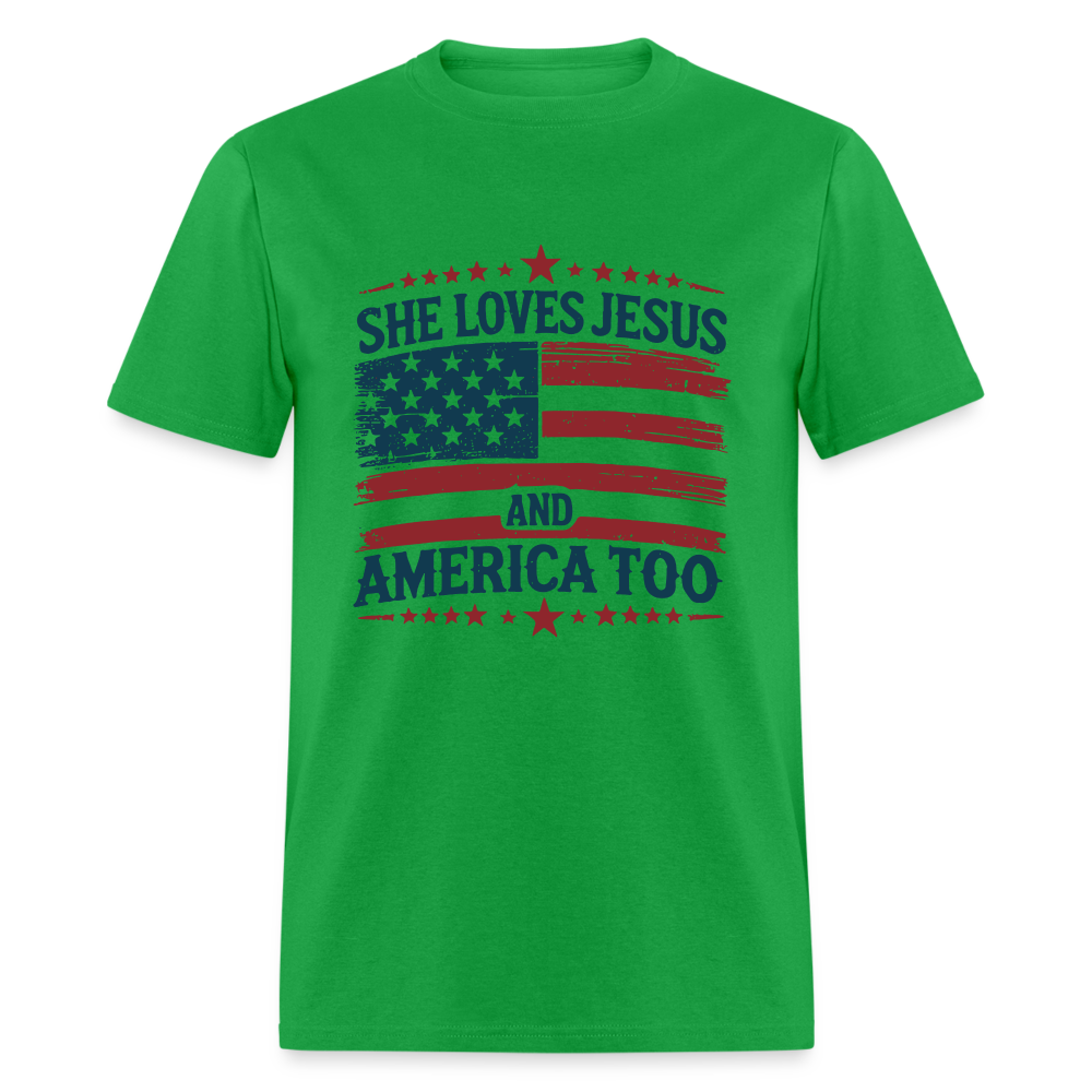 She Loves Jesus and America Too T-Shirt - bright green