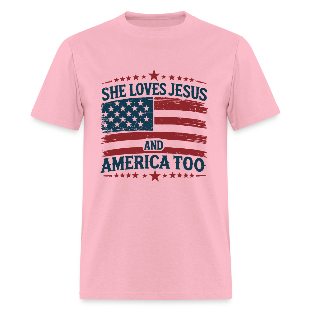 She Loves Jesus and America Too T-Shirt - pink