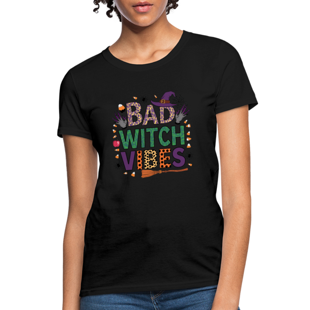 Bad Witch Vibes (Halloween Witches Humor) Women's Contoured T-Shirt - black