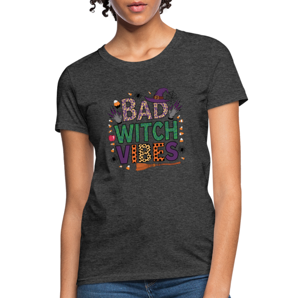 Bad Witch Vibes (Halloween Witches Humor) Women's Contoured T-Shirt - heather black