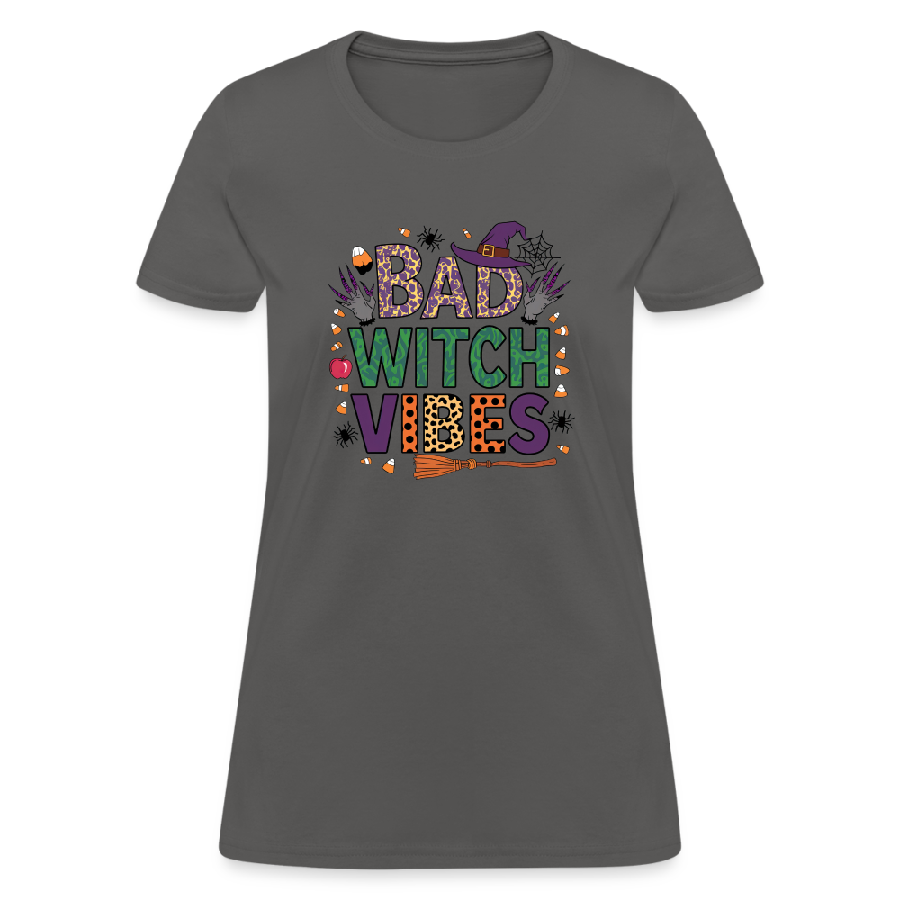 Bad Witch Vibes (Halloween Witches Humor) Women's Contoured T-Shirt - charcoal