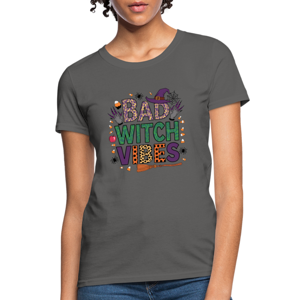 Bad Witch Vibes (Halloween Witches Humor) Women's Contoured T-Shirt - charcoal