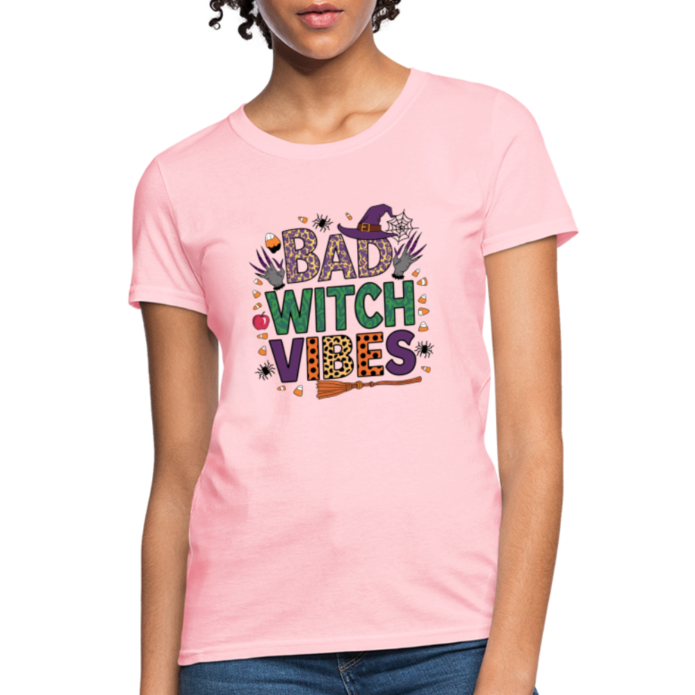 Bad Witch Vibes (Halloween Witches Humor) Women's Contoured T-Shirt - pink