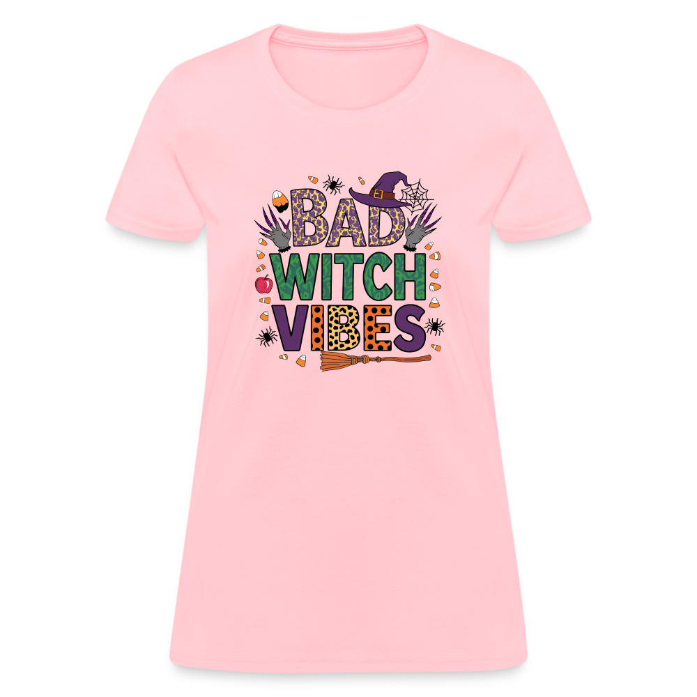 Bad Witch Vibes (Halloween Witches Humor) Women's Contoured T-Shirt - pink