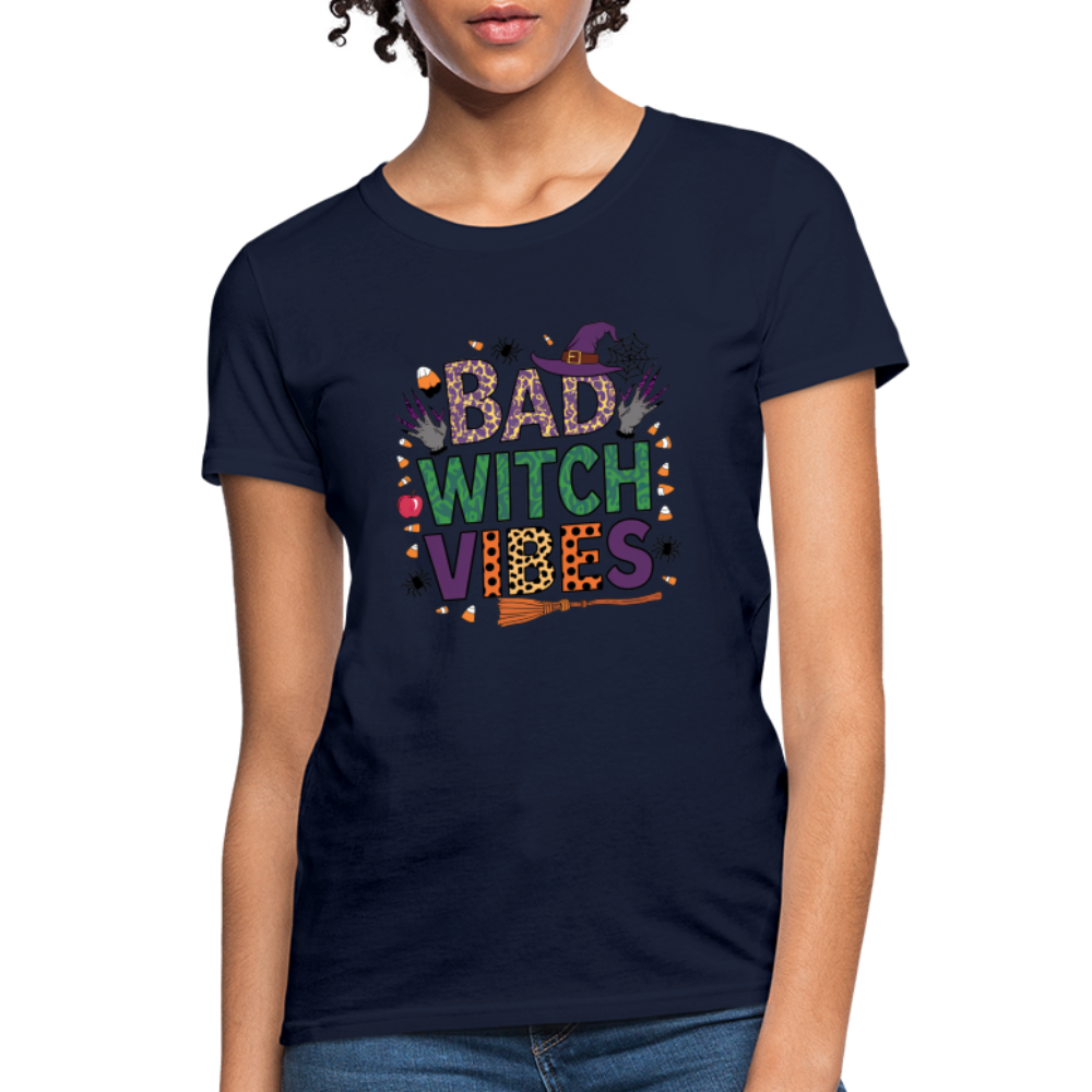 Bad Witch Vibes (Halloween Witches Humor) Women's Contoured T-Shirt - navy