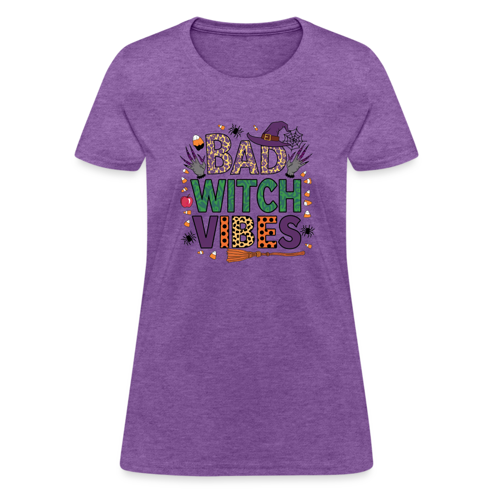 Bad Witch Vibes (Halloween Witches Humor) Women's Contoured T-Shirt - purple heather