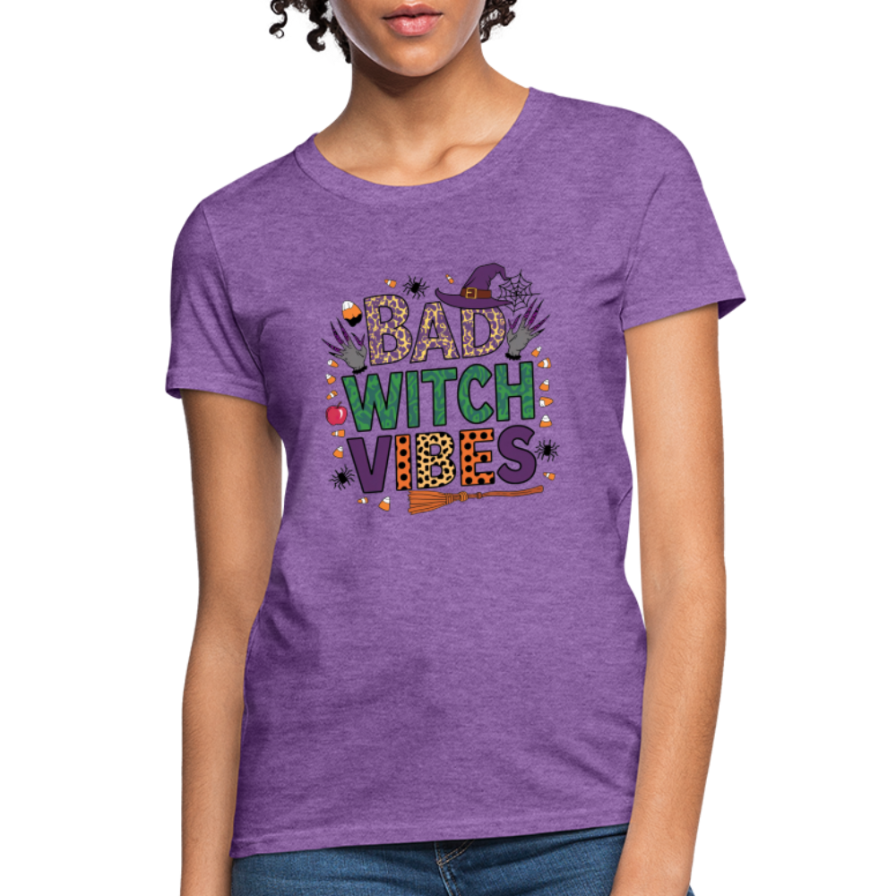 Bad Witch Vibes (Halloween Witches Humor) Women's Contoured T-Shirt - purple heather