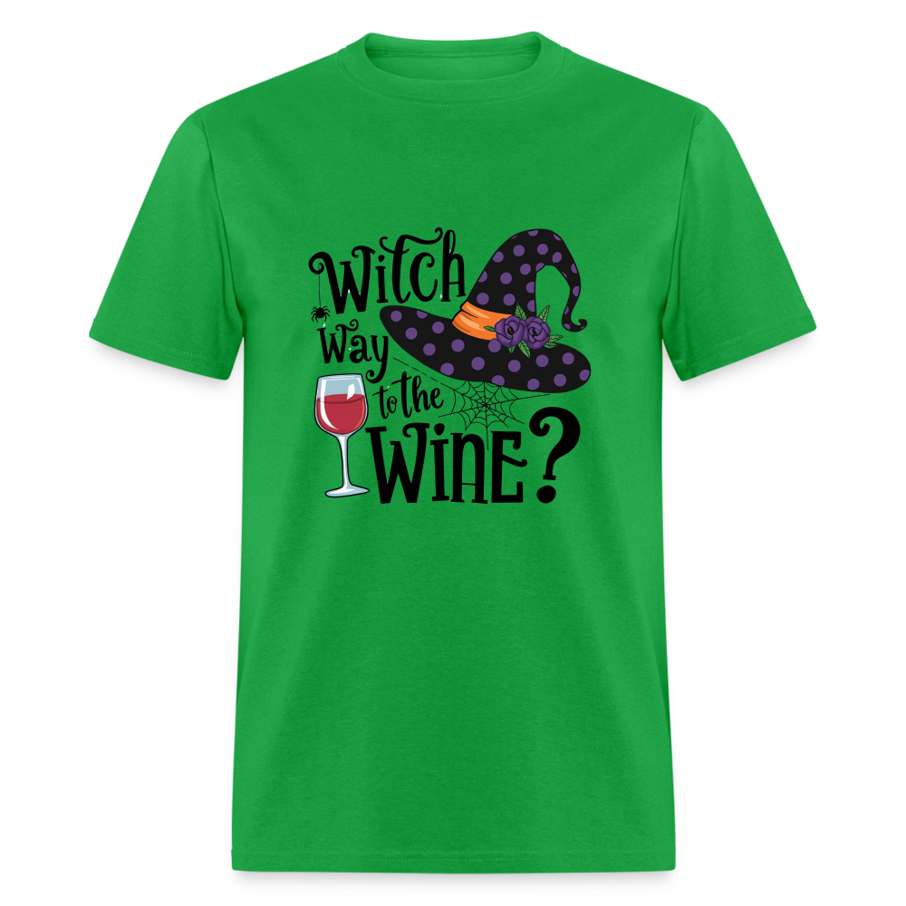 Witch Way To the Wine (Halloween Party Humor) T-Shirt - bright green