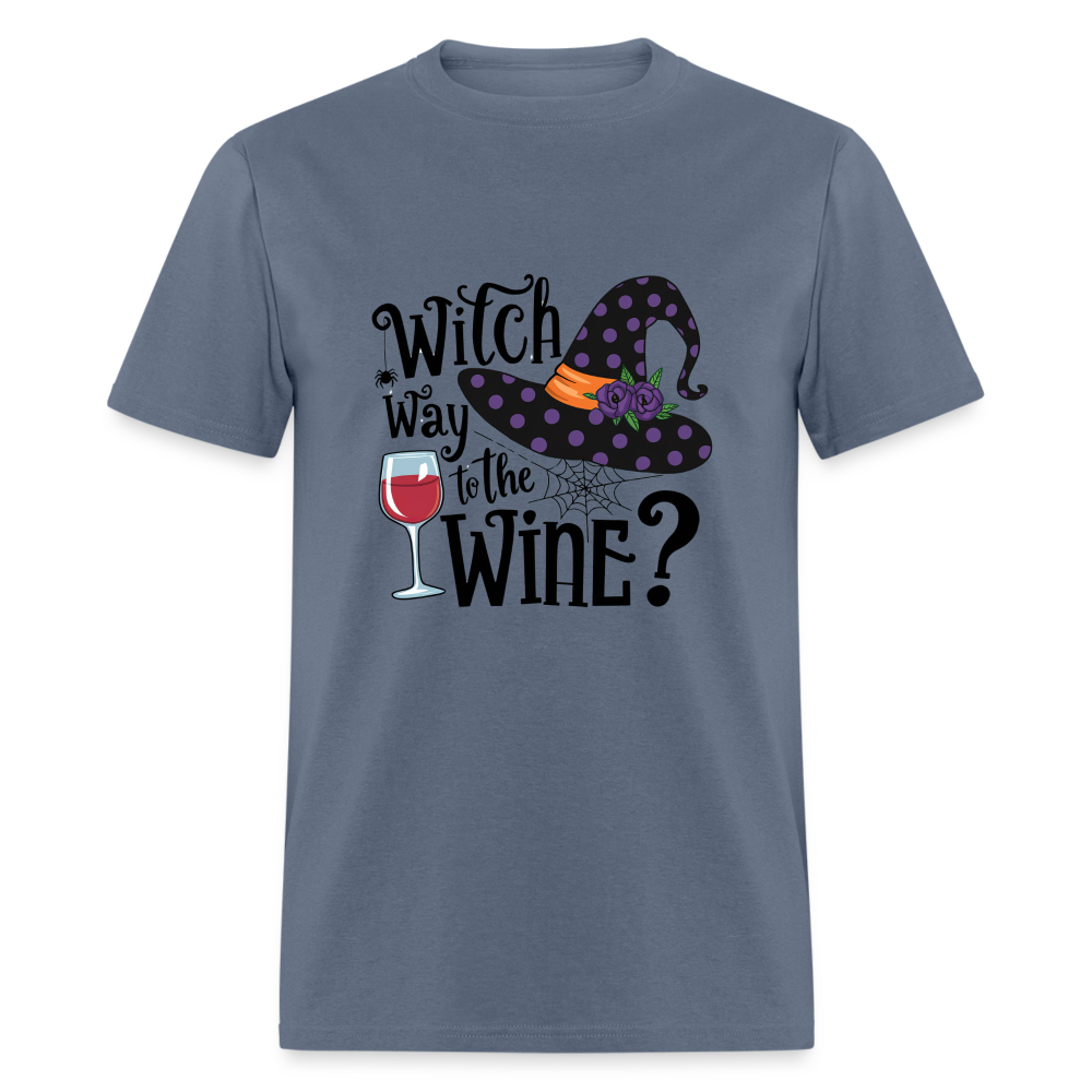 Witch Way To the Wine (Halloween Party Humor) T-Shirt - denim