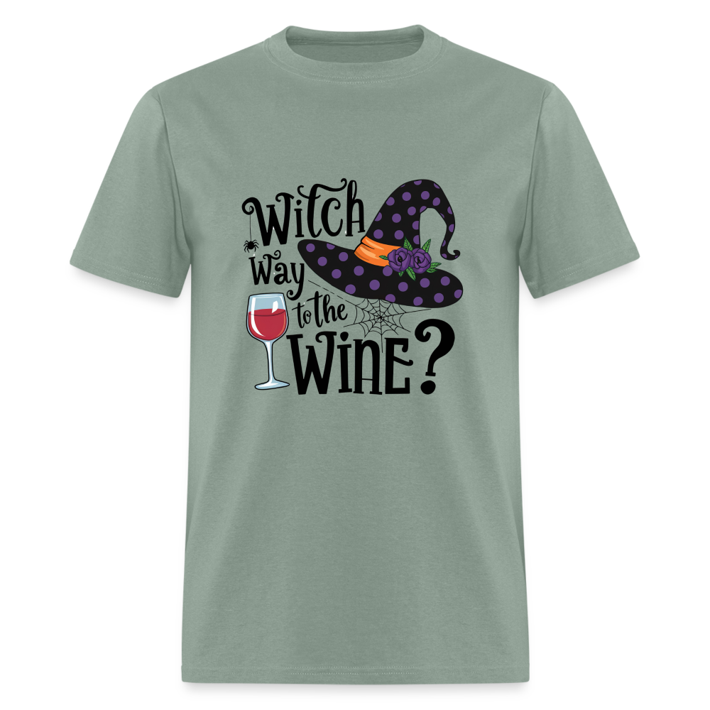 Witch Way To the Wine (Halloween Party Humor) T-Shirt - sage