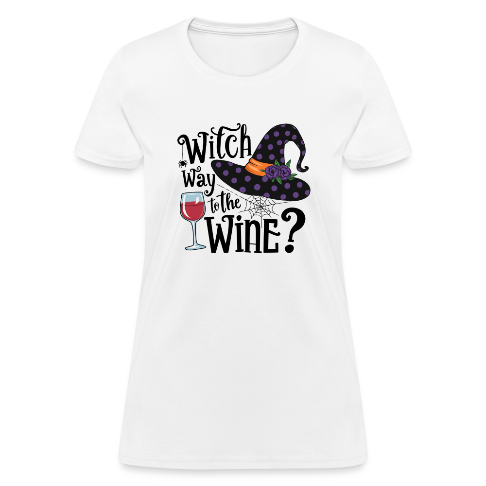 Witch Way To the Wine (Halloween Party Humor) Women's Contoured T-Shirt - white