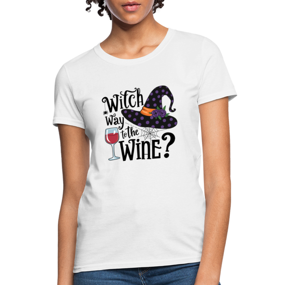 Witch Way To the Wine (Halloween Party Humor) Women's Contoured T-Shirt - white