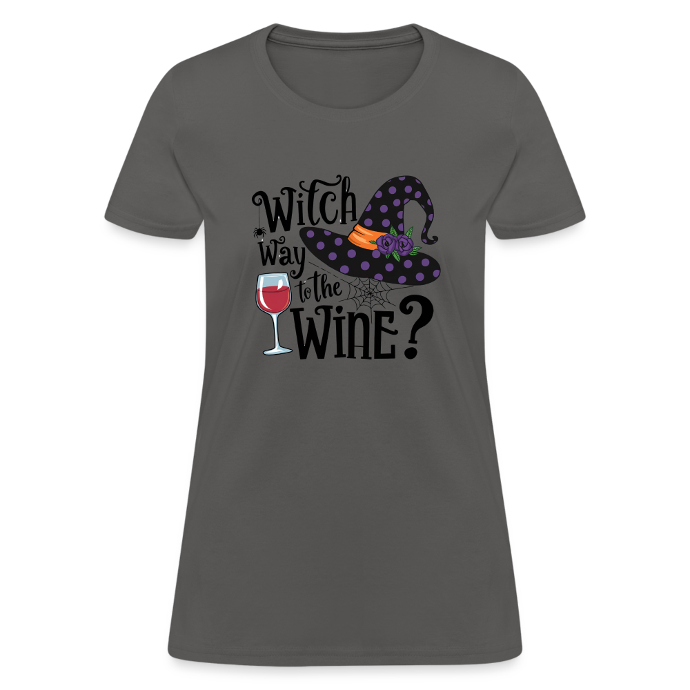 Witch Way To the Wine (Halloween Party Humor) Women's Contoured T-Shirt - charcoal