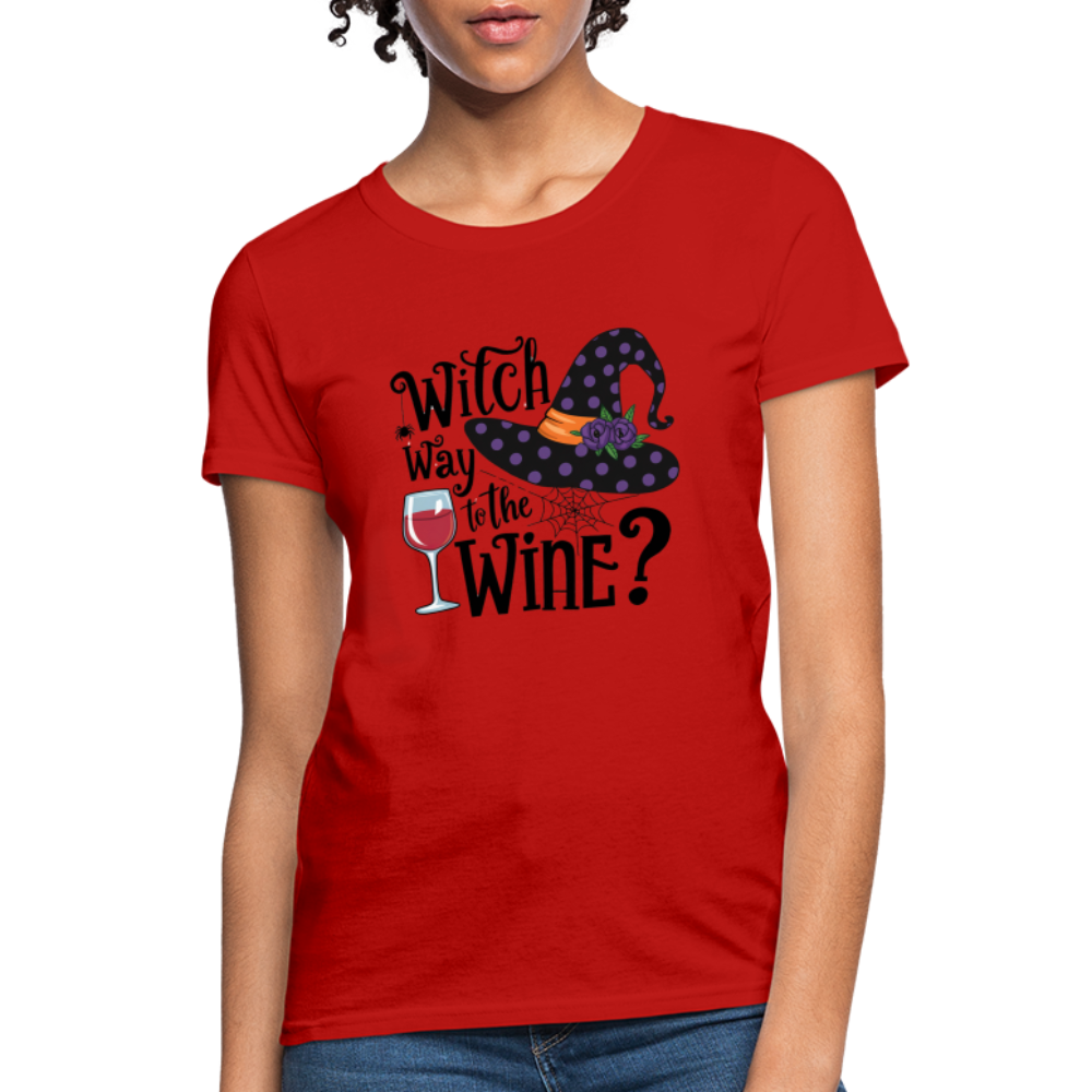 Witch Way To the Wine (Halloween Party Humor) Women's Contoured T-Shirt - red