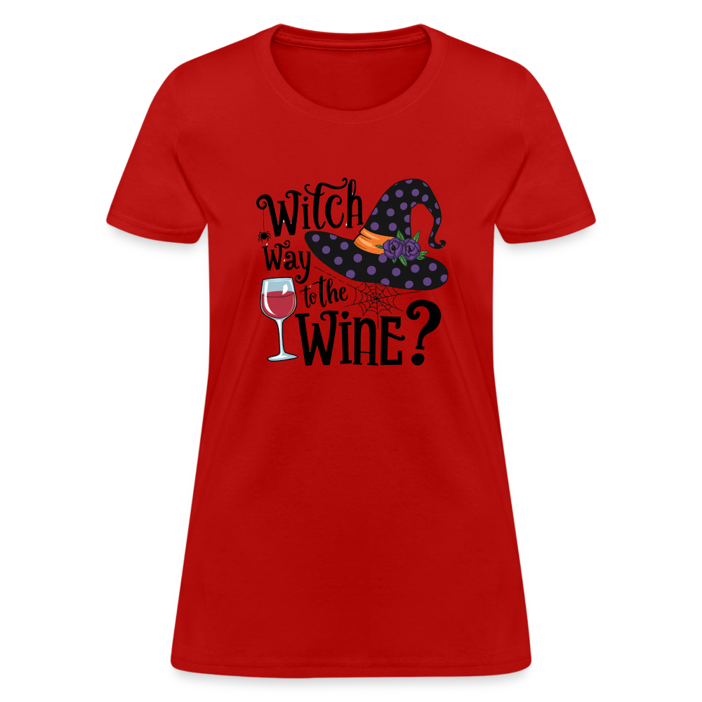 Witch Way To the Wine (Halloween Party Humor) Women's Contoured T-Shirt - red