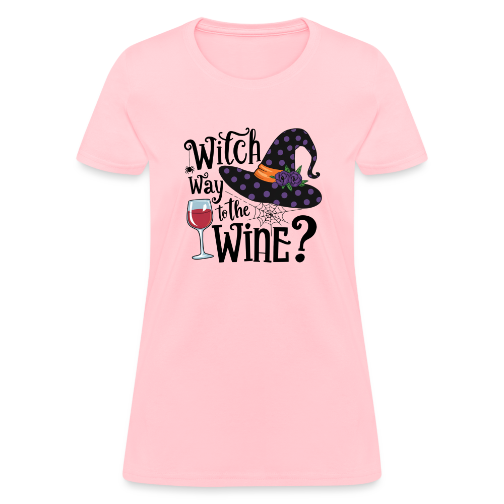 Witch Way To the Wine (Halloween Party Humor) Women's Contoured T-Shirt - pink