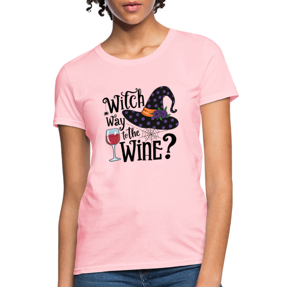 Witch Way To the Wine (Halloween Party Humor) Women's Contoured T-Shirt - pink