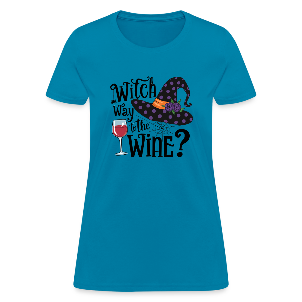 Witch Way To the Wine (Halloween Party Humor) Women's Contoured T-Shirt - turquoise