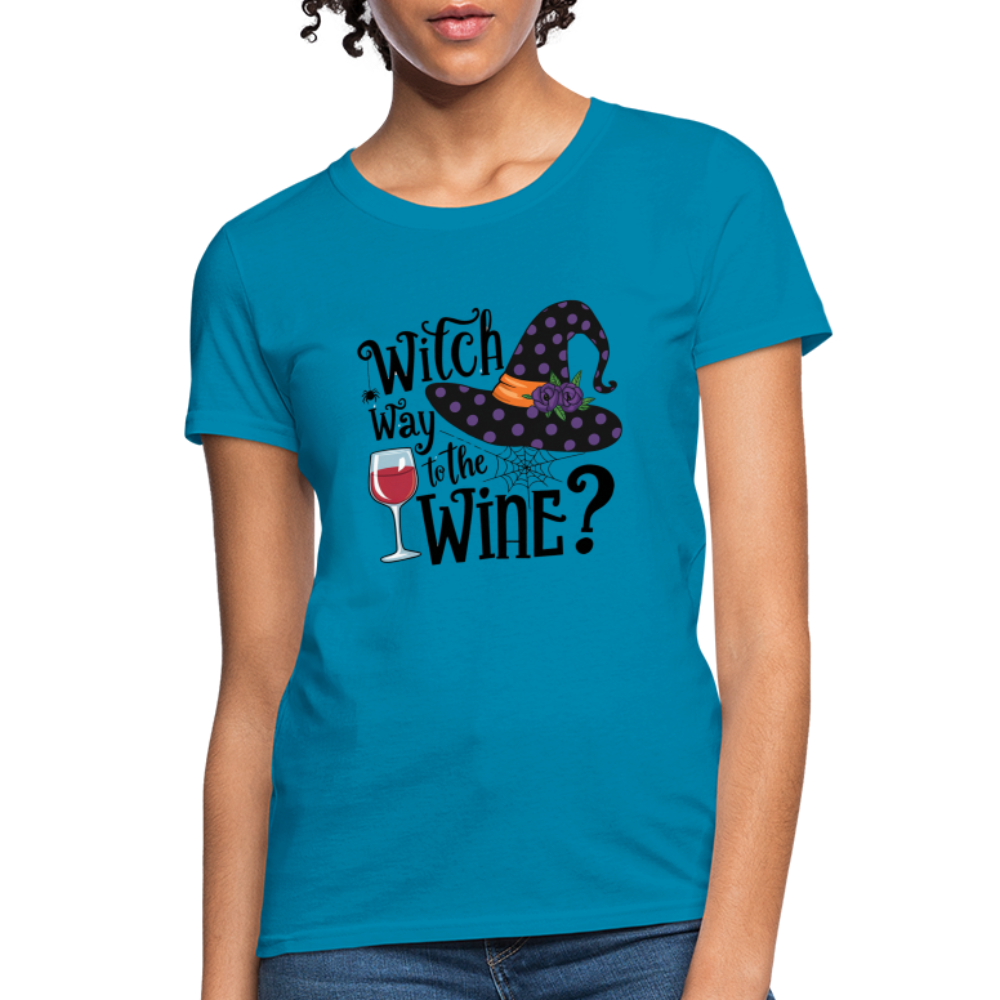 Witch Way To the Wine (Halloween Party Humor) Women's Contoured T-Shirt - turquoise