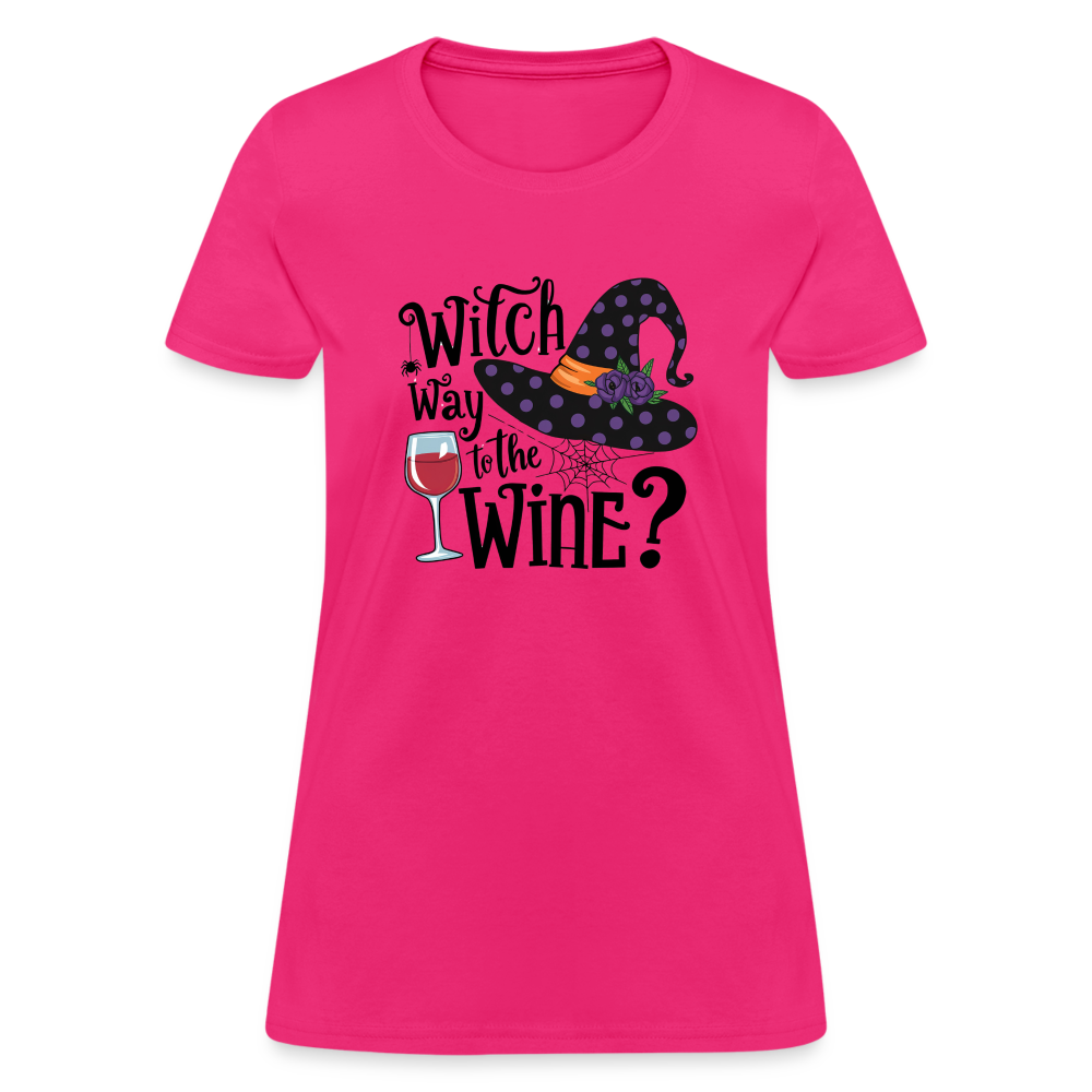 Witch Way To the Wine (Halloween Party Humor) Women's Contoured T-Shirt - fuchsia